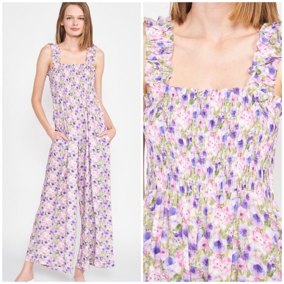 Jacquie The Label Lavender Floral Wide Leg Palazzo Jumpsuit - Picture 9 of 12